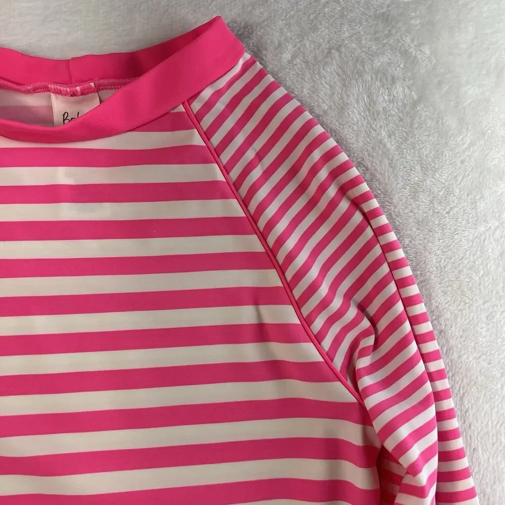 Boden 15 16 Youth Rash Guard Long Sleeve Swim Top Pink White Striped UPF 40+‎